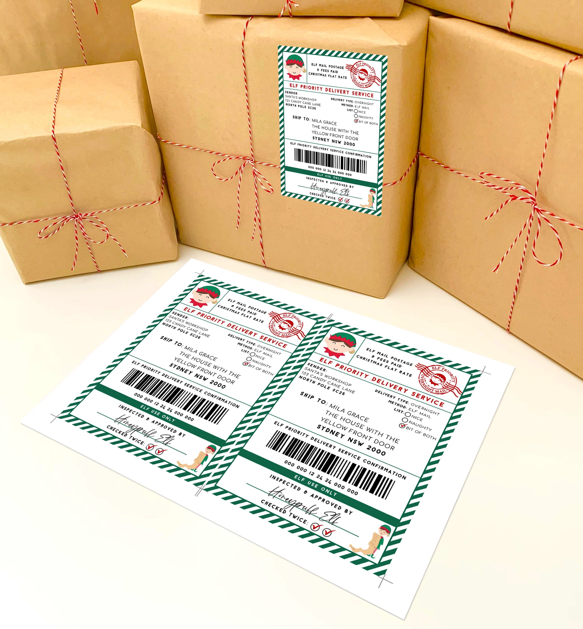 Printable Elf Mail Shipping Label Sticker, North Pole Mail Gift Tag, Santas Workshop Christmas Special Delivery Shipping Label, Gift Tag, Elf Delivery Stamp, Elf Arrival Label
