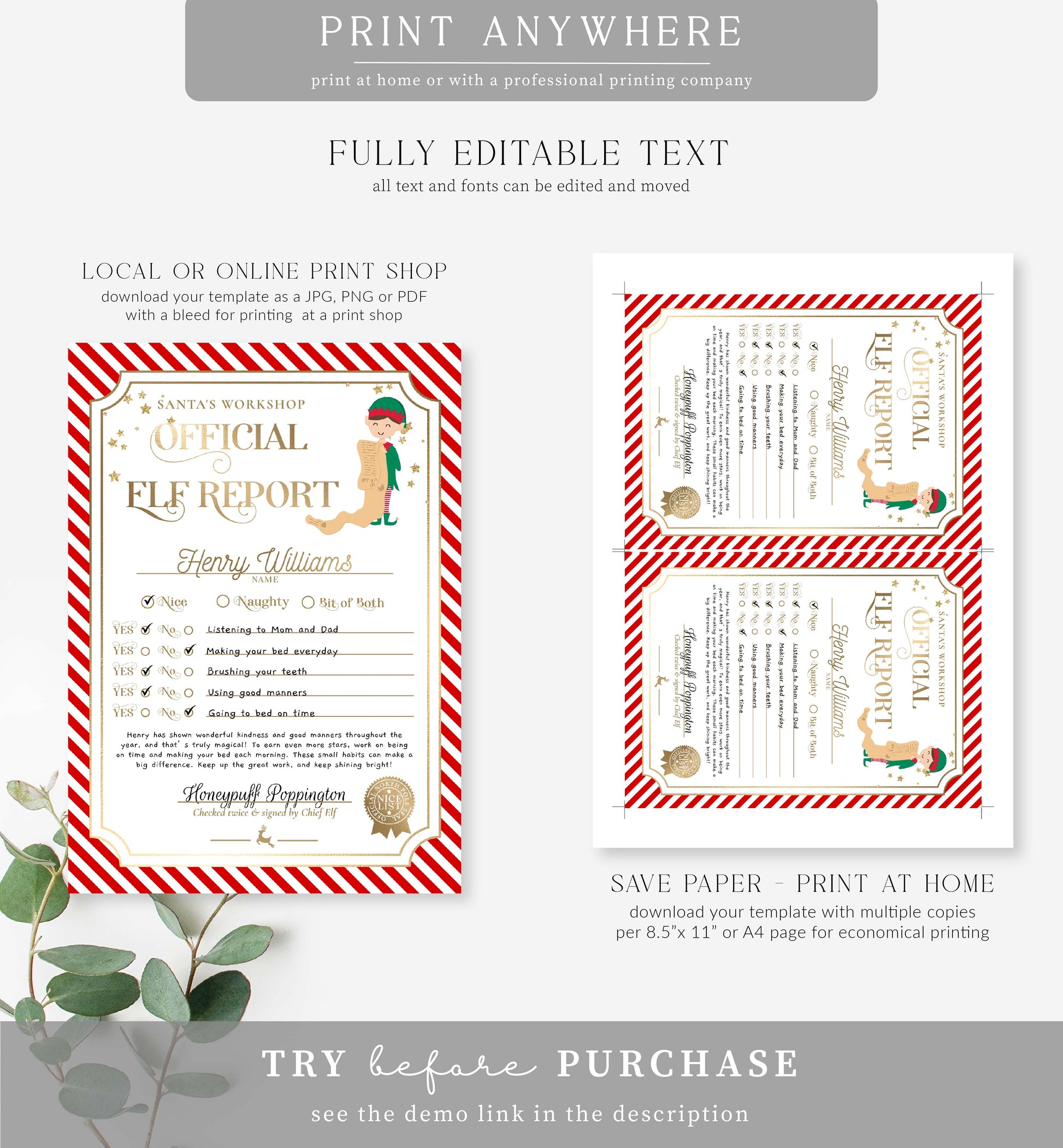 Santa’s Workshop Red | Printable Christmas Elf Report Card