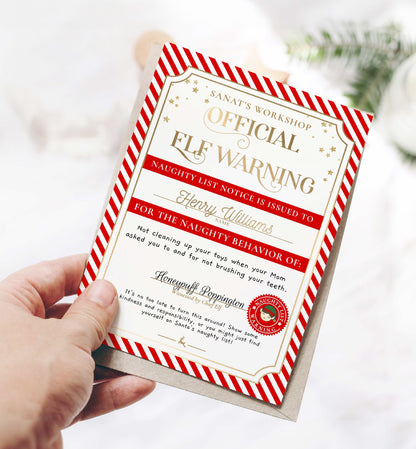 Printable Naughty List Elf Warning Certificate Template, Bad Behaviour Warning, Naughty Member Letter From Santa Claus, North Pole Mail