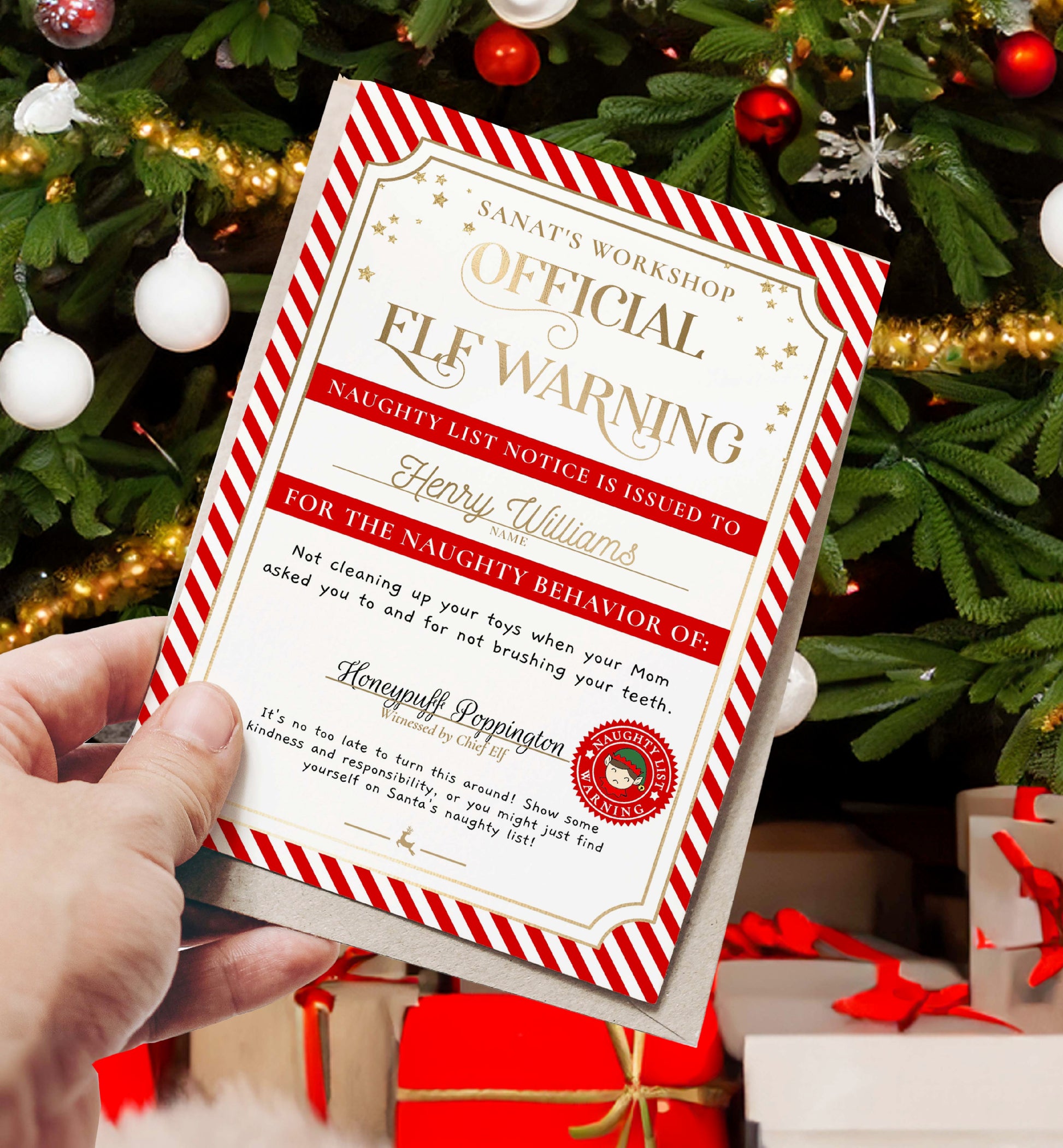 Printable Naughty List Elf Warning Certificate Template, Bad Behaviour Warning, Naughty Member Letter From Santa Claus, North Pole Mail