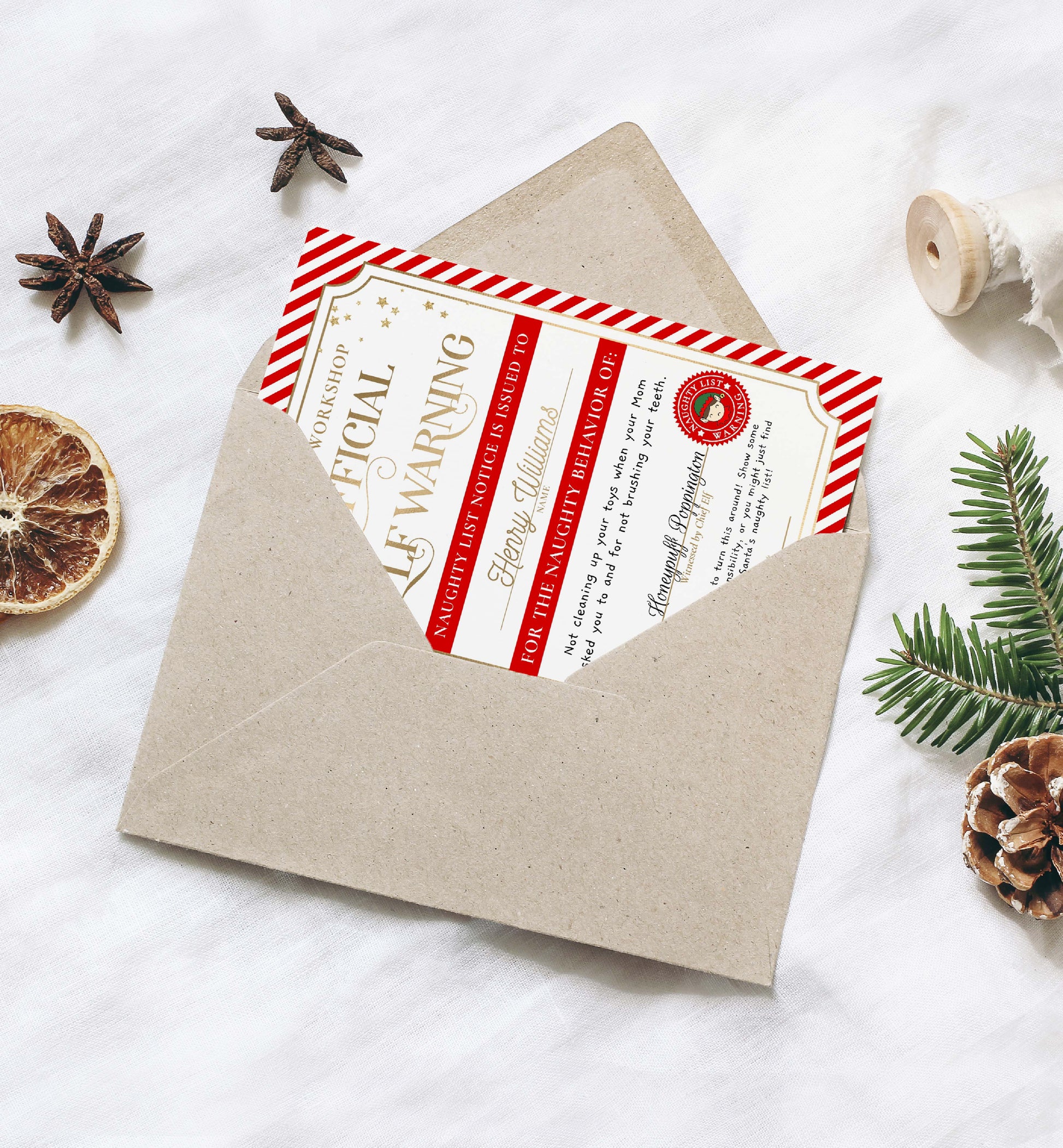 Printable Naughty List Elf Warning Certificate Template, Bad Behaviour Warning, Naughty Member Letter From Santa Claus, North Pole Mail