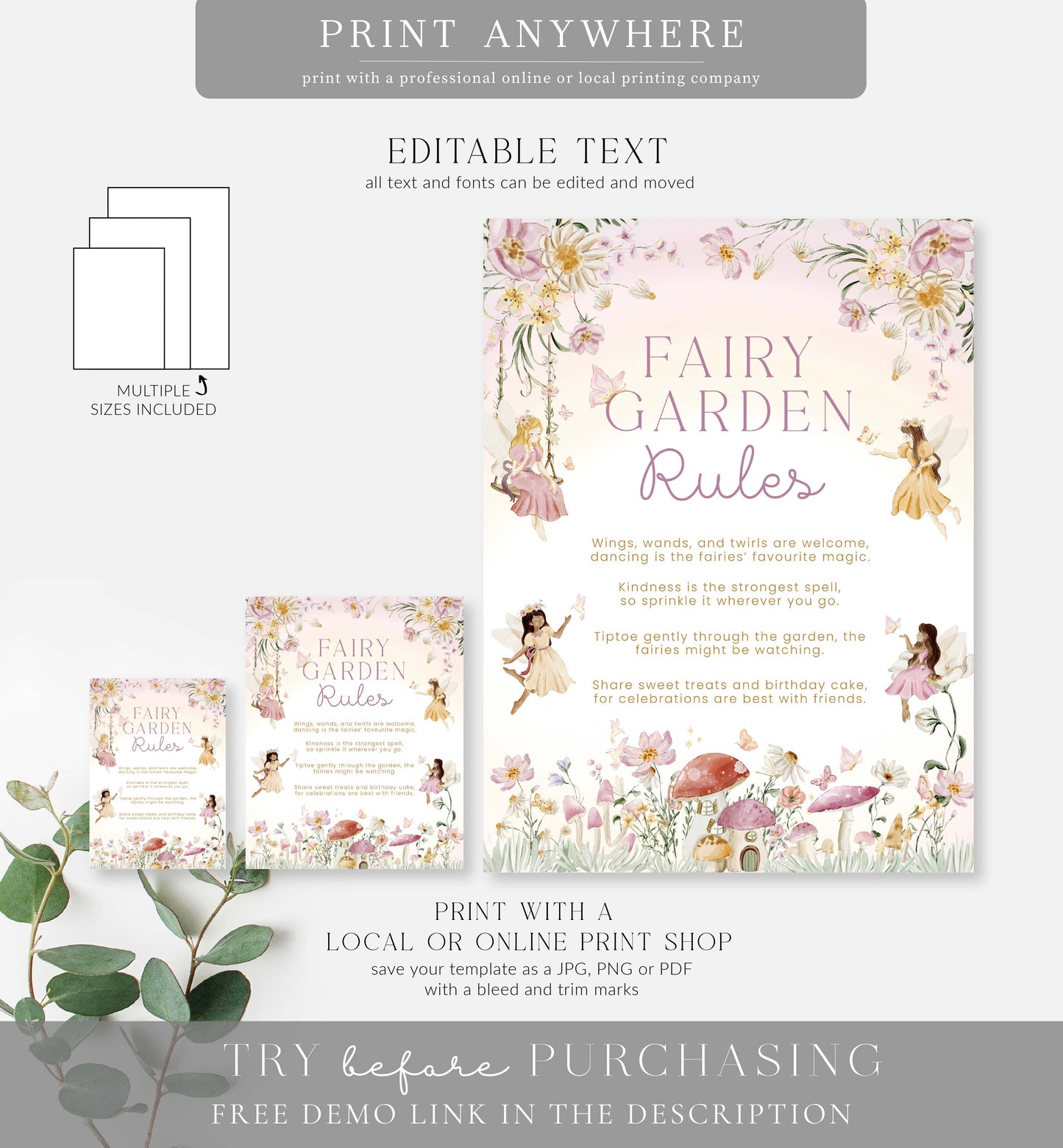 Fairy Multi | Printable Fairy Garden Rules Sign Template