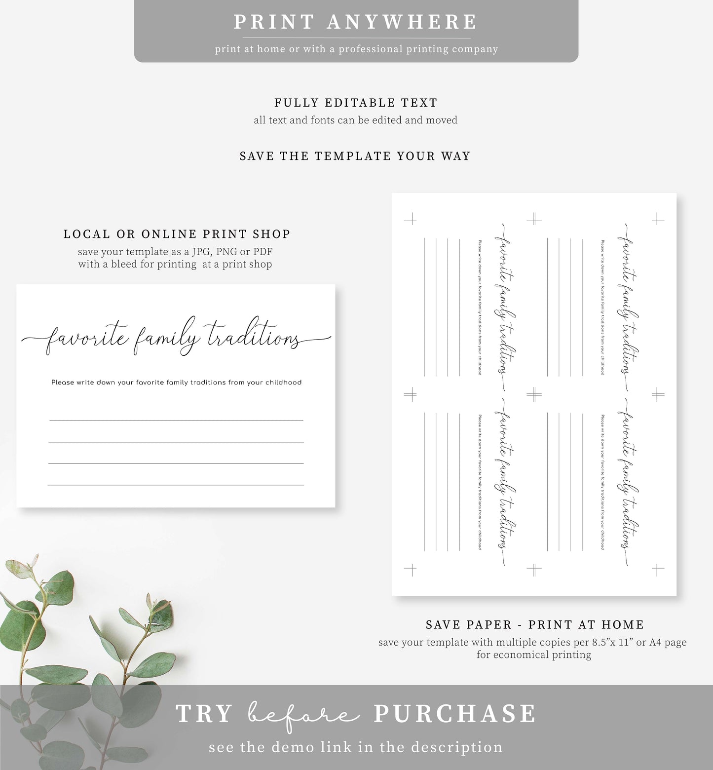 Quinn Script White | Printable Family Tradition Game Template