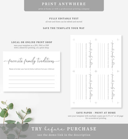 Quinn Script White | Printable Family Tradition Game Template
