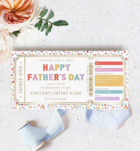 Father's Day Concert Gift Voucher Template, Printable Dad Gift Certificate, Music Festival Tickets Gift, Father's Day Gift Coupon, Dot Multi