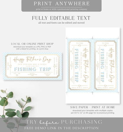 Stripe Blue | Printable Father's Day Fishing Trip Gift Voucher Template