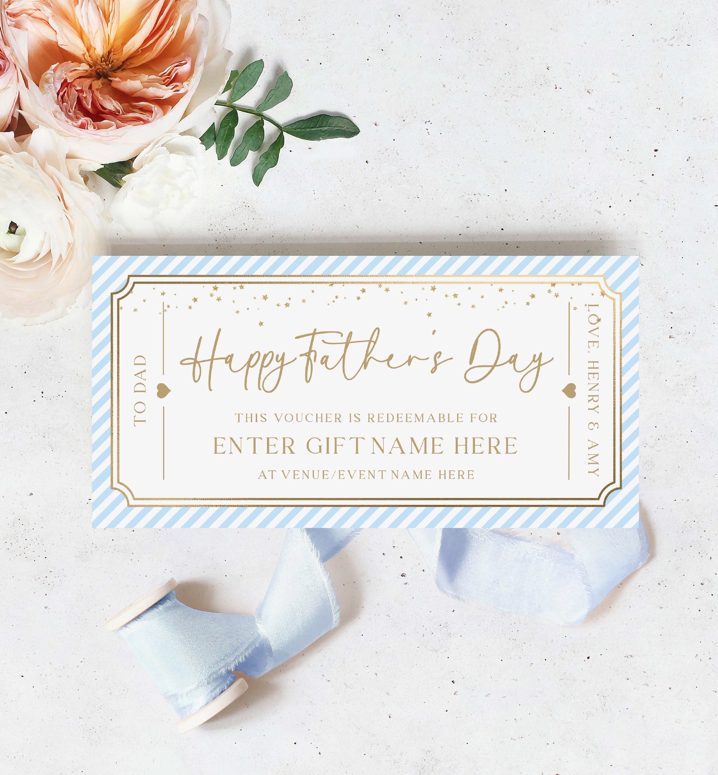 Father's Day Custom Gift Voucher Template, Printable Dad's Day Gift Certificate, Last Minute Printable Father's Day Gift Coupon, Stripe Blue