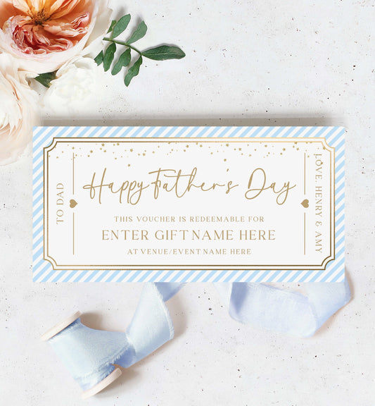 Father's Day Custom Gift Voucher Template, Printable Dad's Day Gift Certificate, Last Minute Printable Father's Day Gift Coupon, Stripe Blue