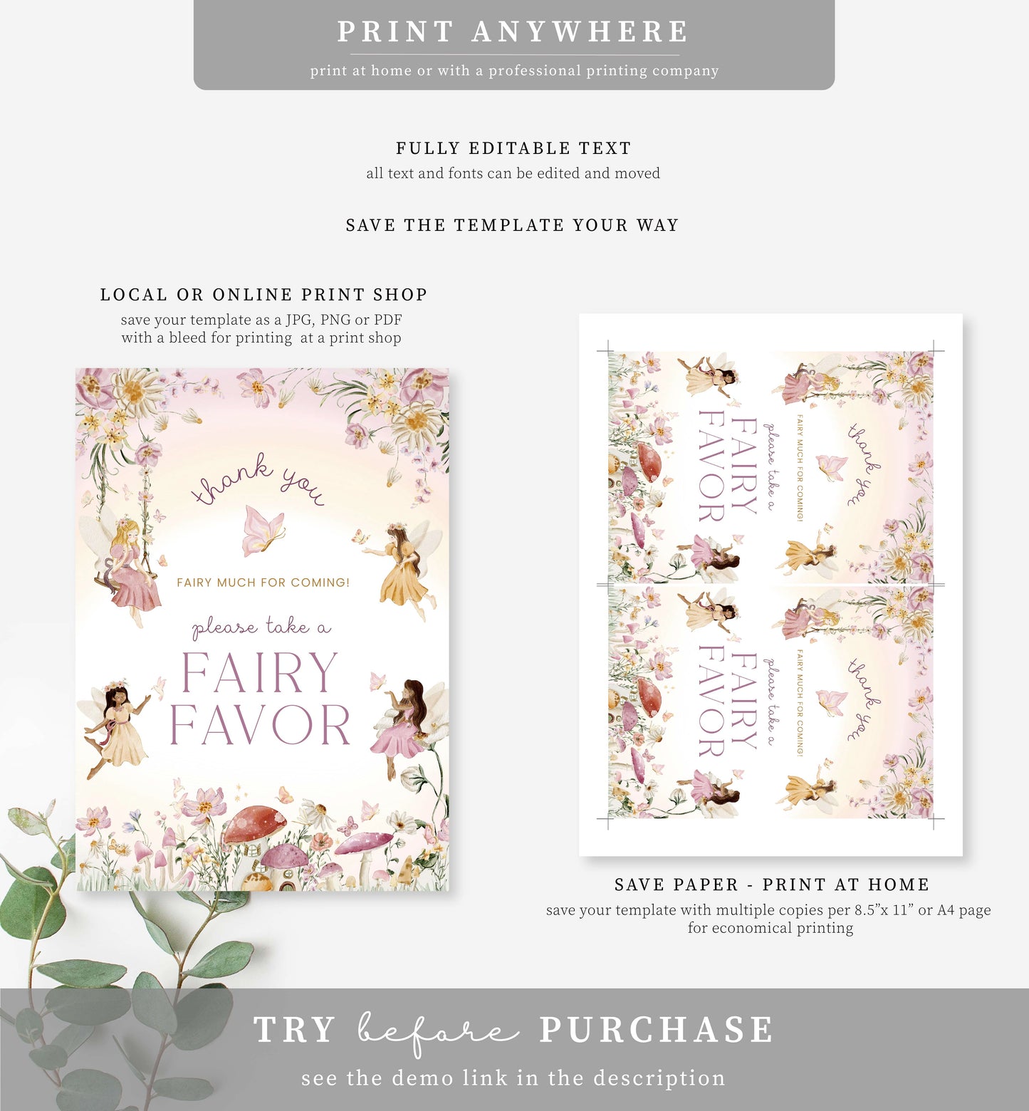 Fairy Multi | Printable Favours Sign Template