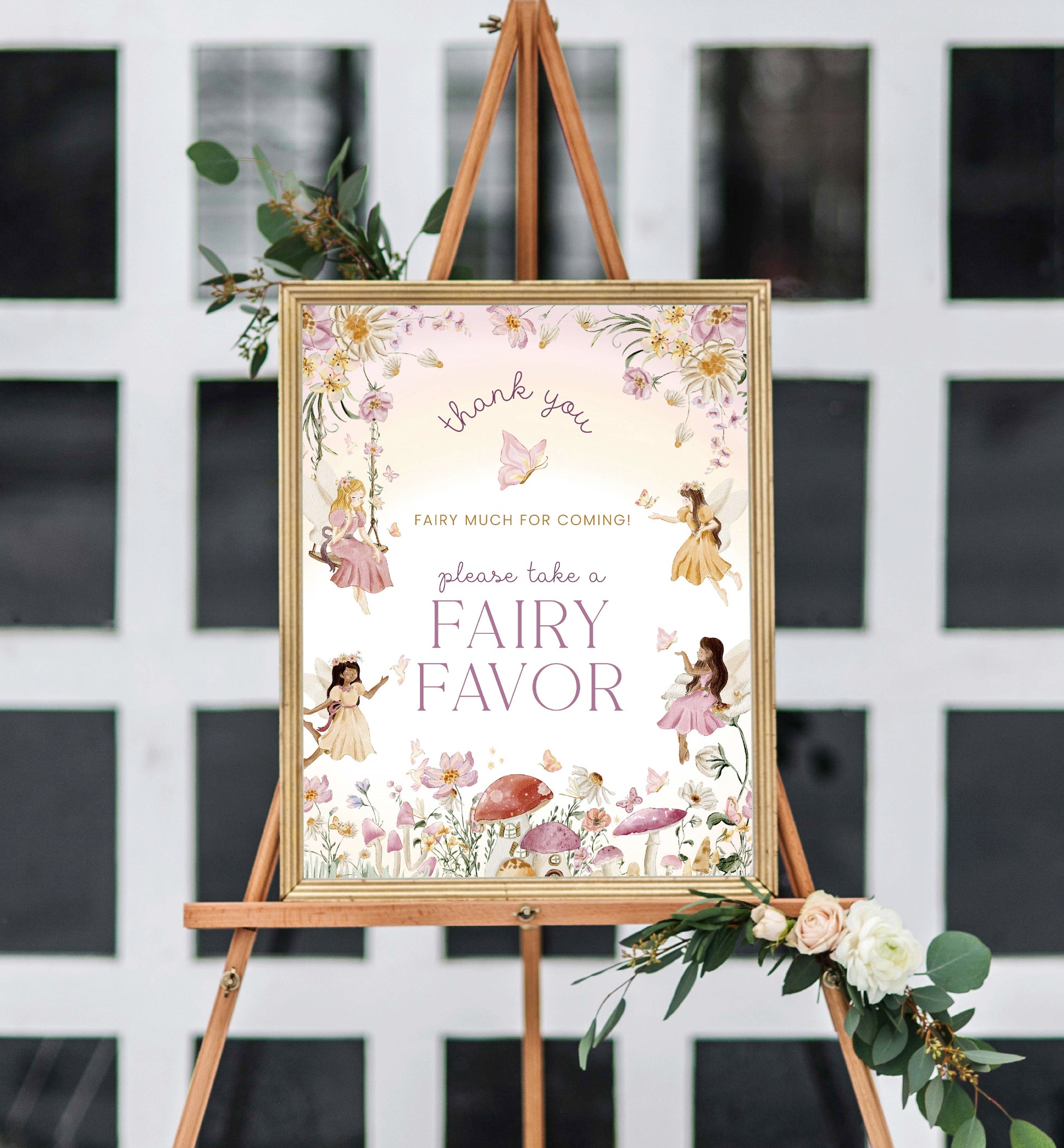 Printable Fairy Birthday Favors Sign, Fairy Princess Thank You Favor Sign, Girl Birthday Party Signage, Fairy Garden Tea Party, Mushroom