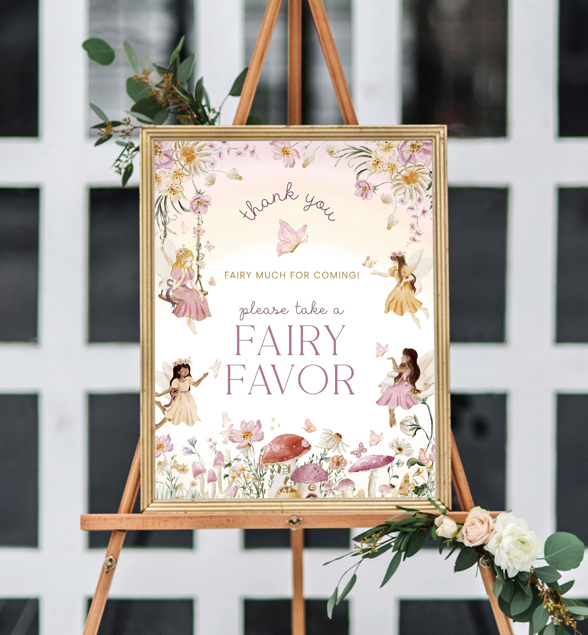 Printable Fairy Birthday Favors Sign, Fairy Princess Thank You Favor Sign, Girl Birthday Party Signage, Fairy Garden Tea Party, Mushroom