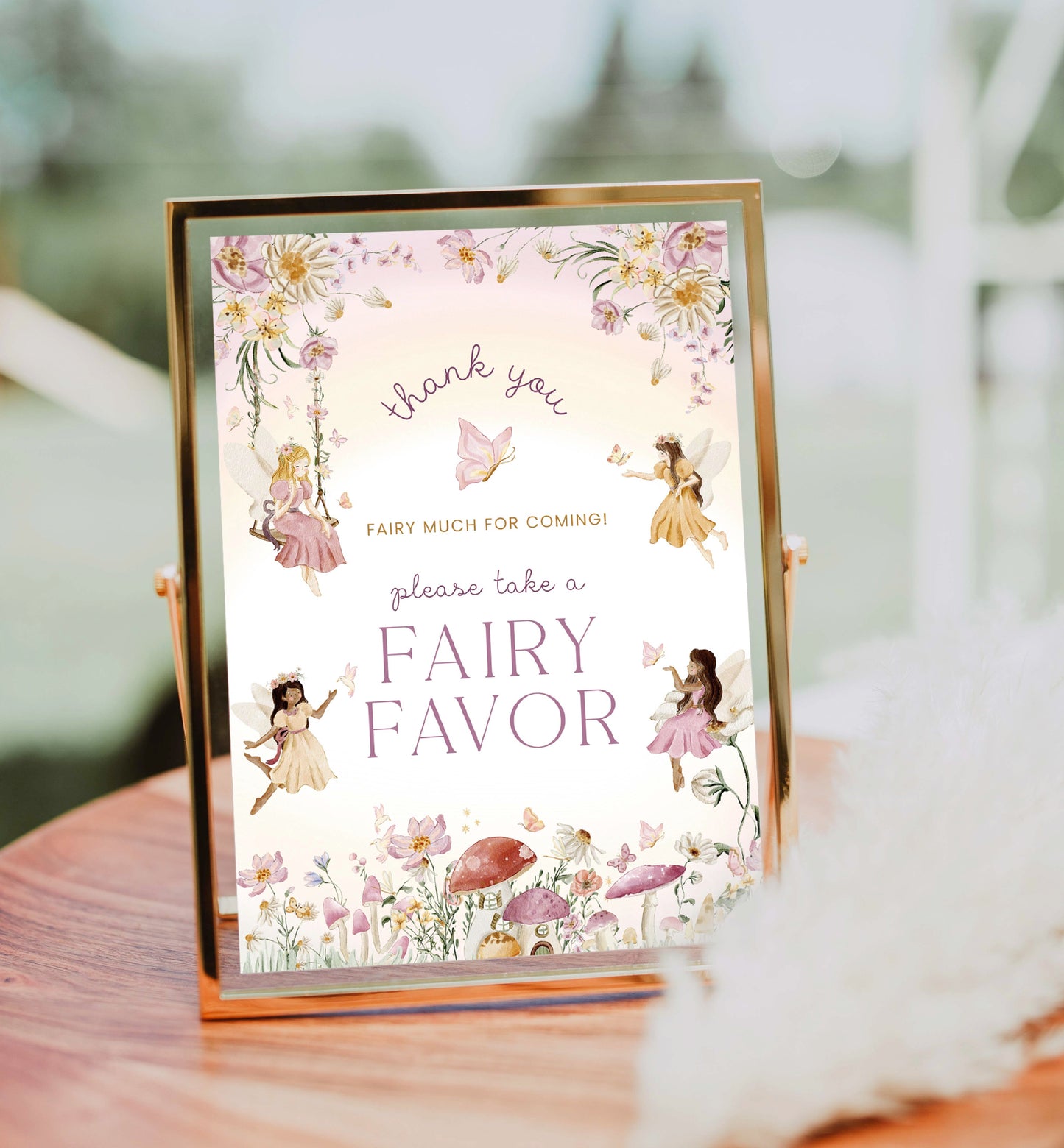 Printable Fairy Birthday Favors Sign, Fairy Princess Thank You Favor Sign, Girl Birthday Party Signage, Fairy Garden Tea Party, Mushroom