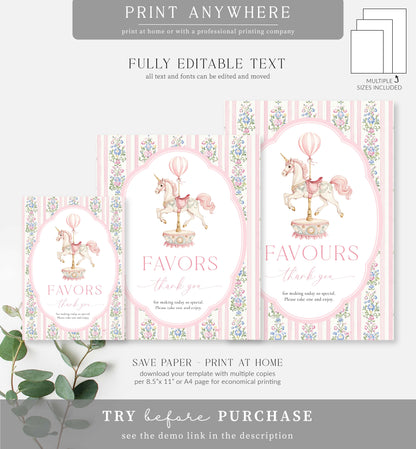 Carousel Pink | Printable Favours Sign Template