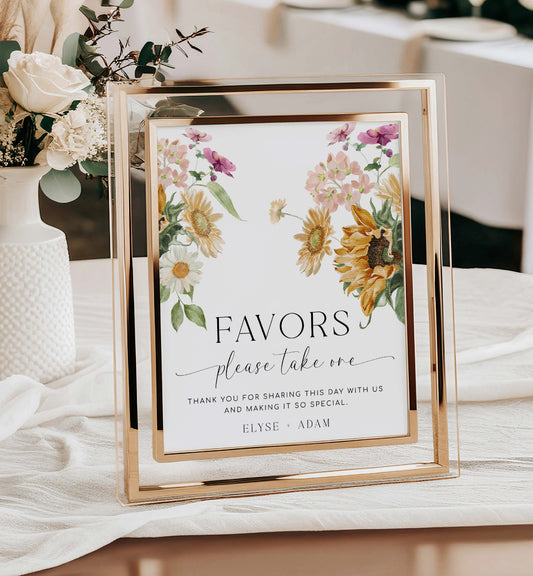 Sunflower Floral Favor Bar Sign, Printable Boho Bridal Shower Favor Sign Sign, Vintage Autumn Please Take One Favors Sign, Mews Floral