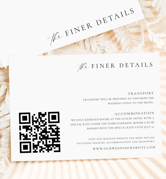 Ellesmere White | Printable QR Wedding Details Card Template