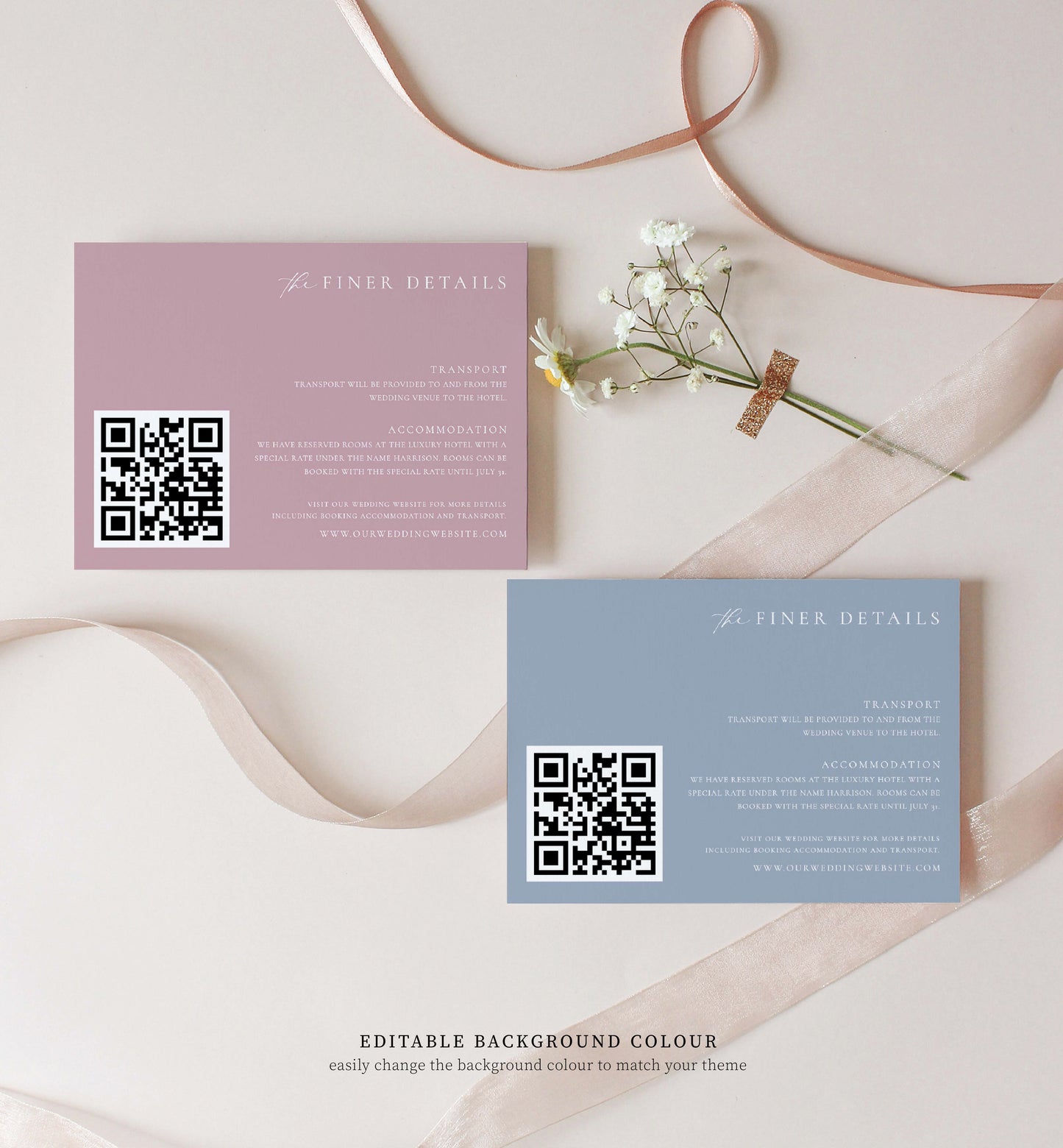 Ellesmere White | Printable QR Wedding Details Card Template