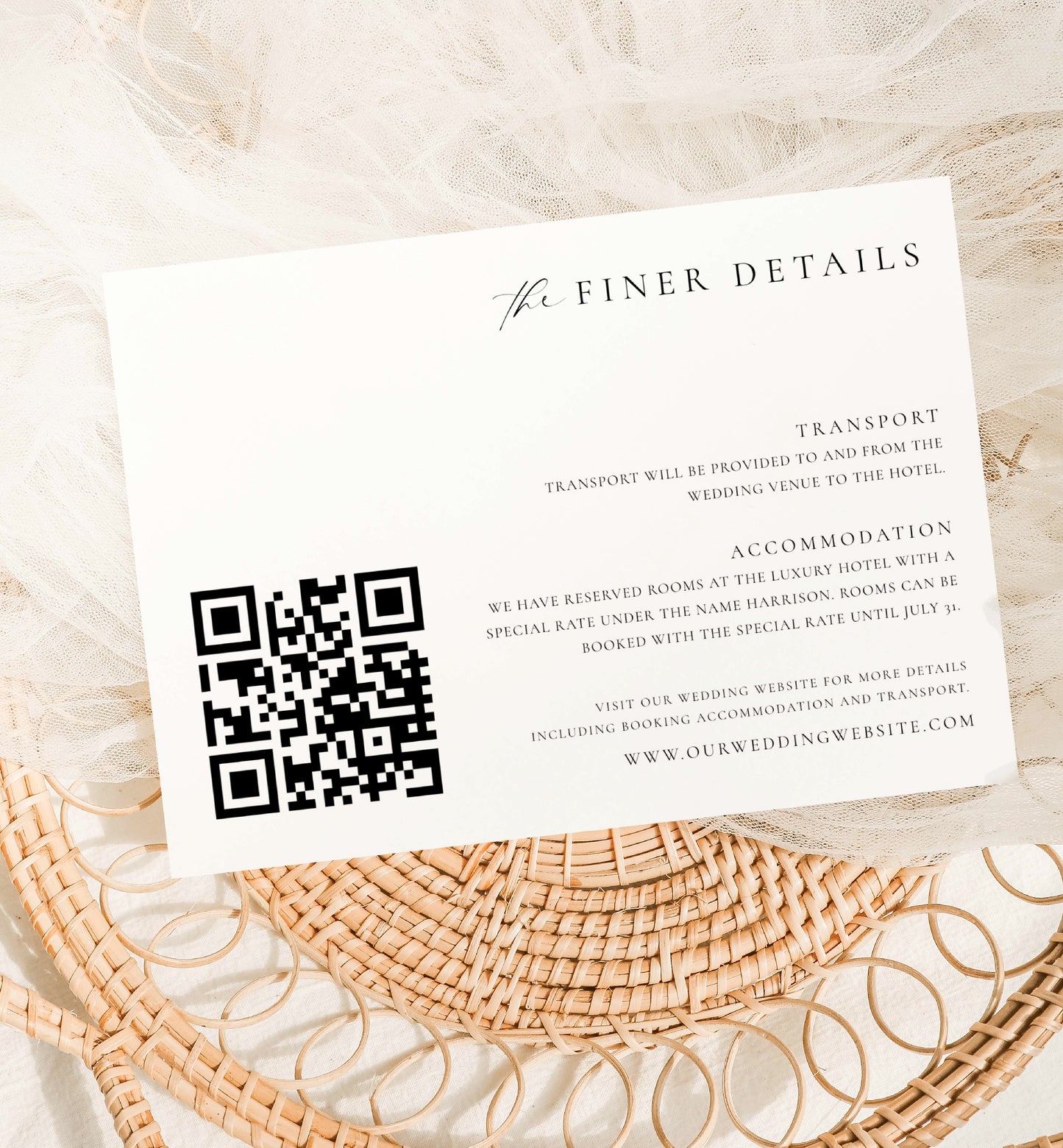 Ellesmere White | Printable QR Wedding Details Card Template