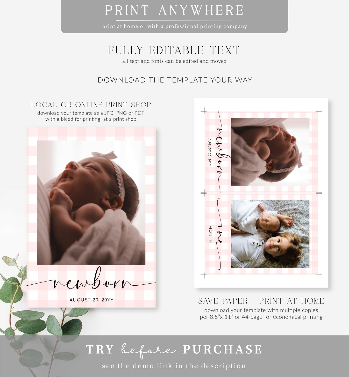 Gingham Pink | Printable My First Year Photo Timeline Banner Template