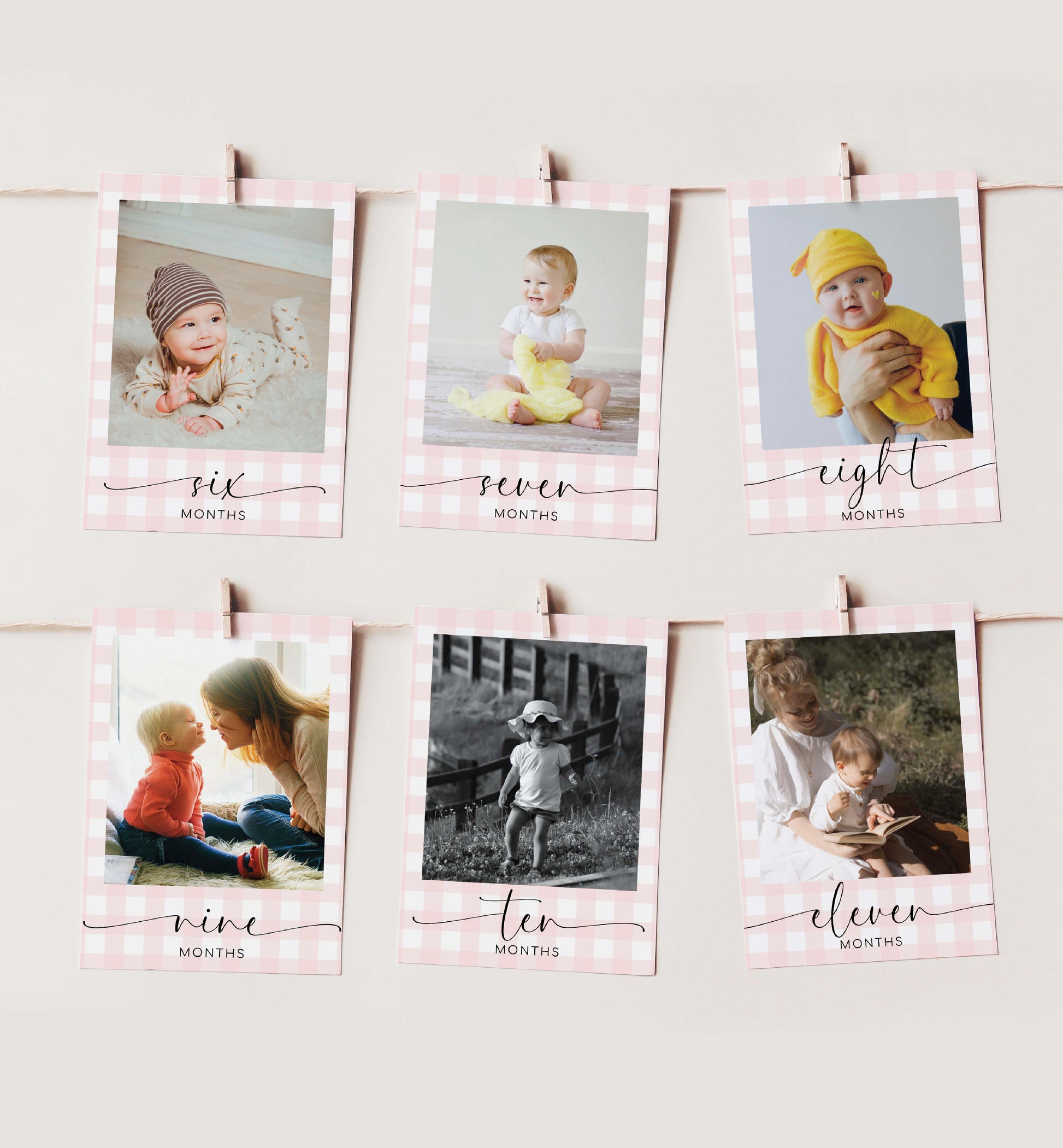 Pink Watercolor First Birthday Photo Timeline Banner, 1st Birthday Photo Cards, First Year Photo Collage, Milestone Photo Timeline Banner, Girl First Birthday Banner Sign