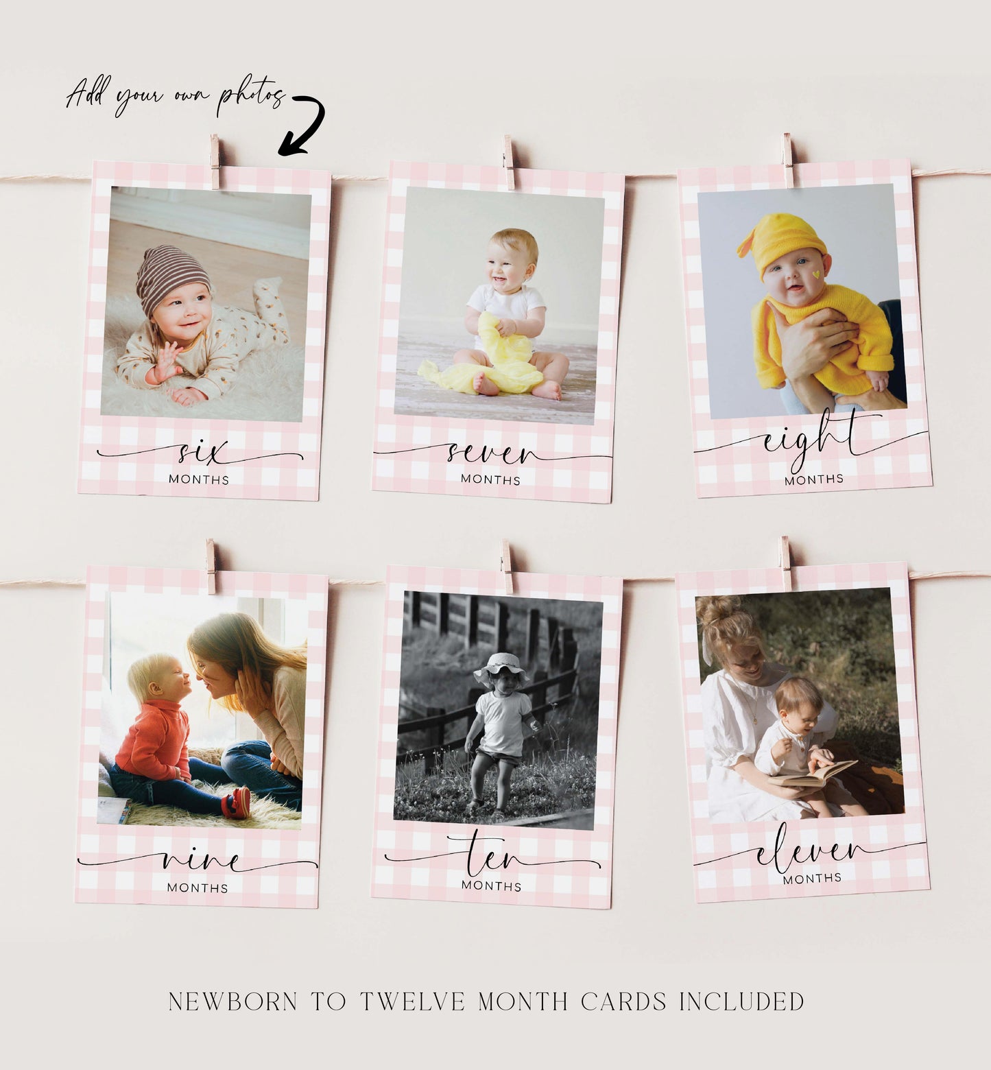 Pink Watercolor First Birthday Photo Timeline Banner, 1st Birthday Photo Cards, First Year Photo Collage, Milestone Photo Timeline Banner, Girl First Birthday Banner Sign