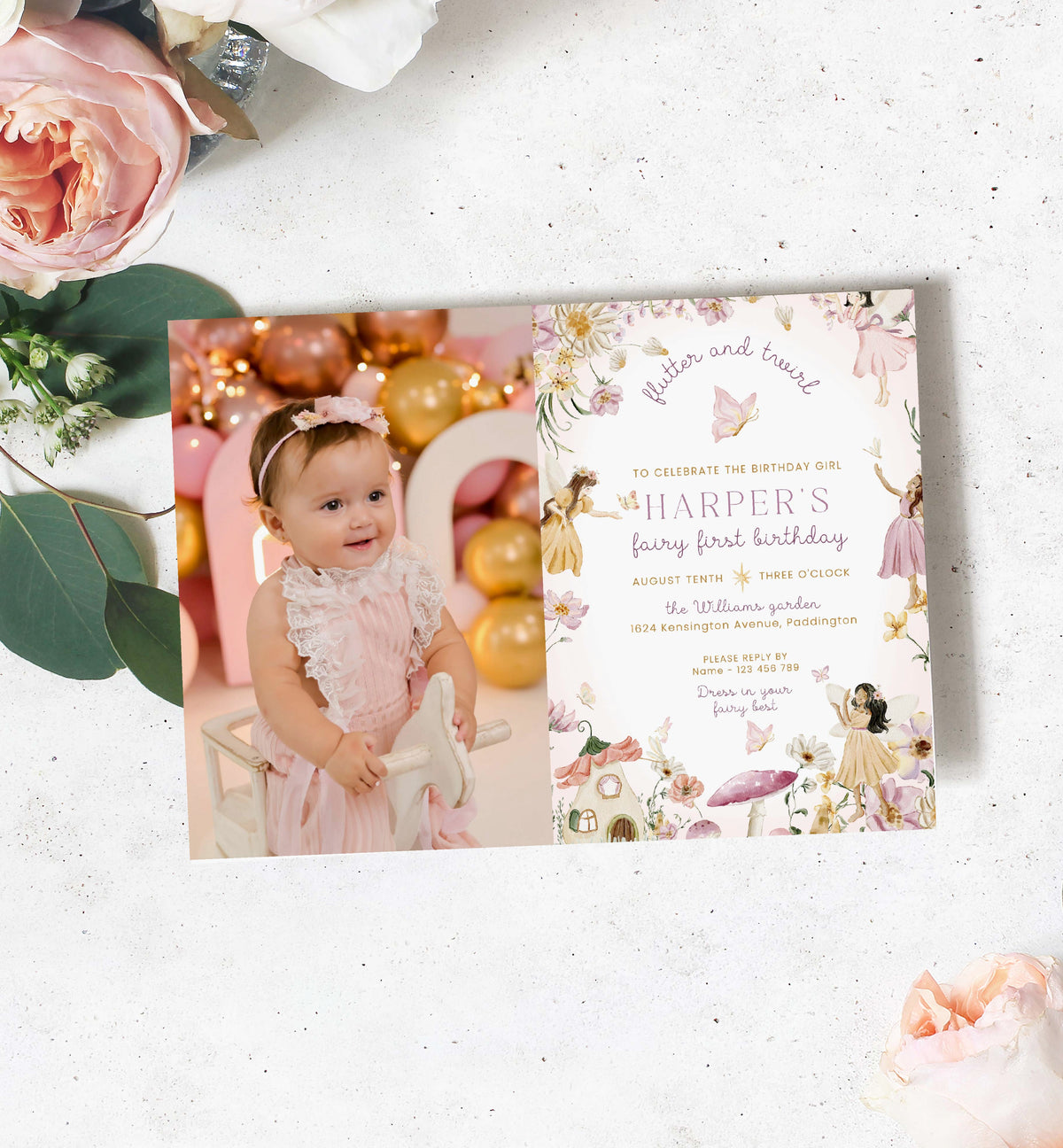 Fairy Multi | Printable First Birthday Photo Invitation Template ...