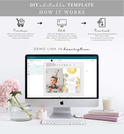 Nyala Safari | Printable First Birthday Photo Invitation Template