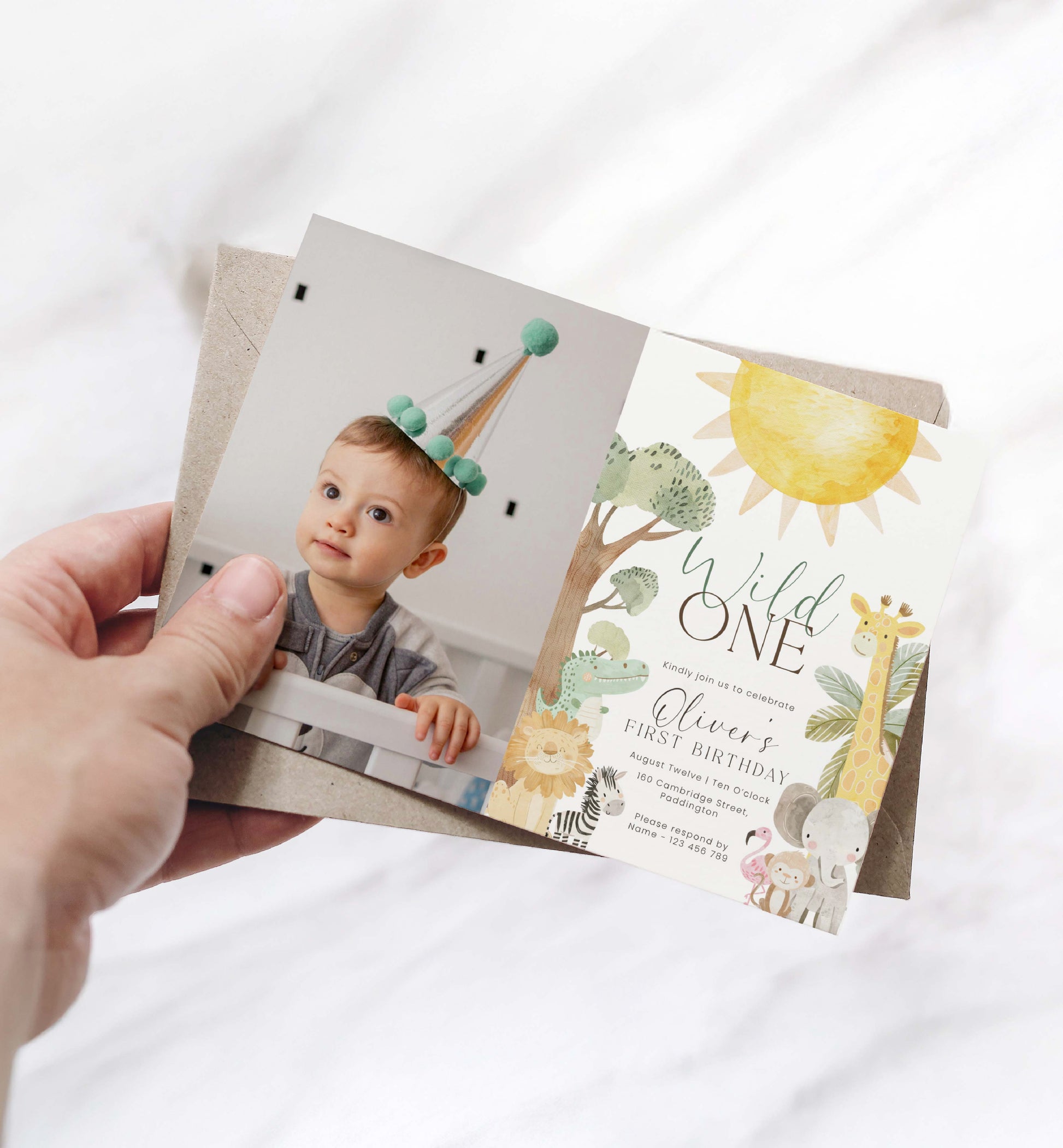 Printable Safari Animals First Birthday Party Photo Invite, Wild One 1st Birthday Invite, Zoo Animal Invite, Jungle Animals Evite, Nyala