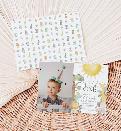 Printable Safari Animals First Birthday Party Photo Invite, Wild One 1st Birthday Invite, Zoo Animal Invite, Jungle Animals Evite, Nyala