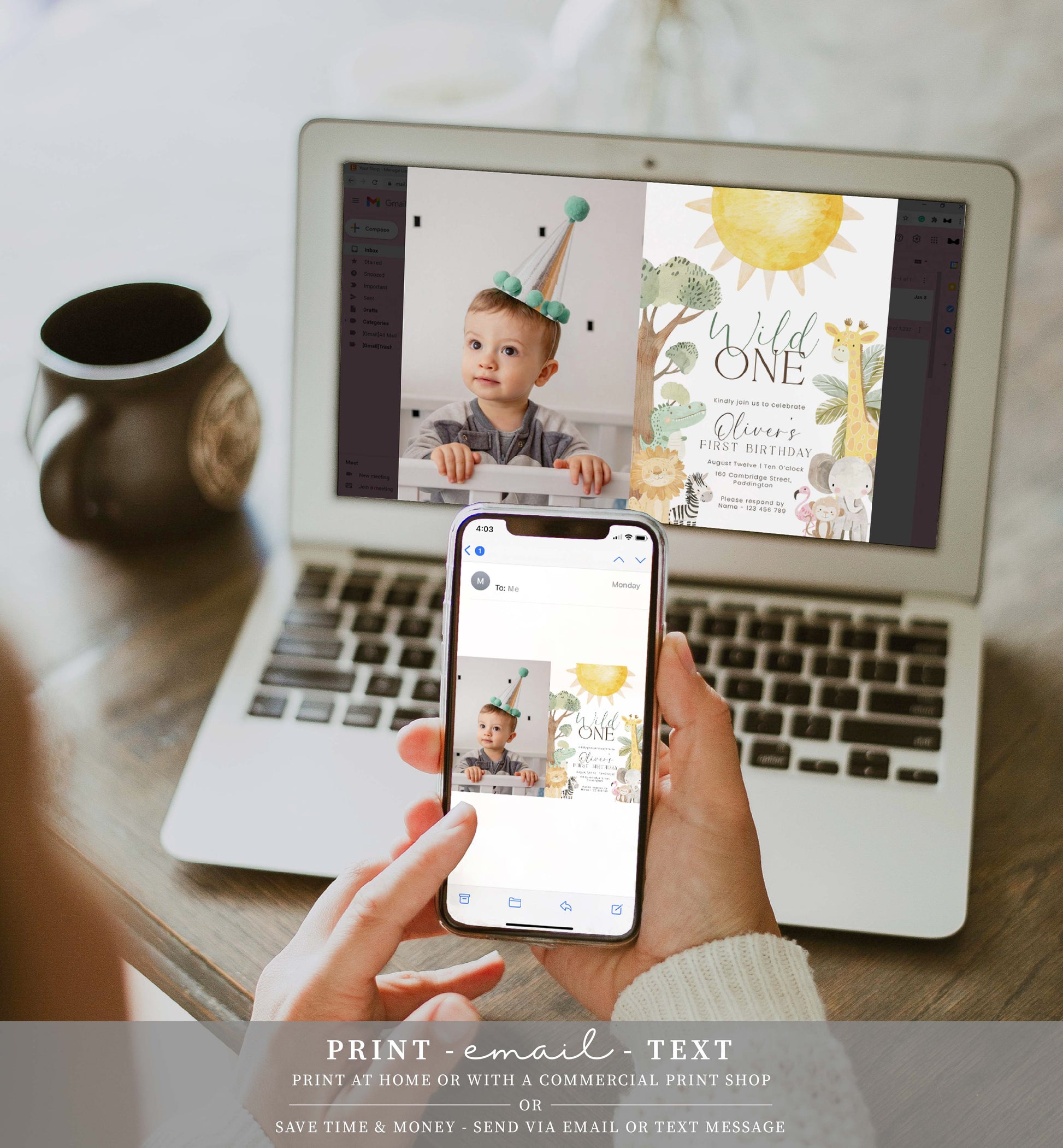Printable Safari Animals First Birthday Party Photo Invite, Wild One 1st Birthday Invite, Zoo Animal Invite, Jungle Animals Evite, Nyala