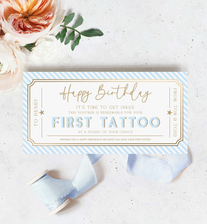 Stripe Blue | Printable Tattoo Custom Gift Voucher Template
