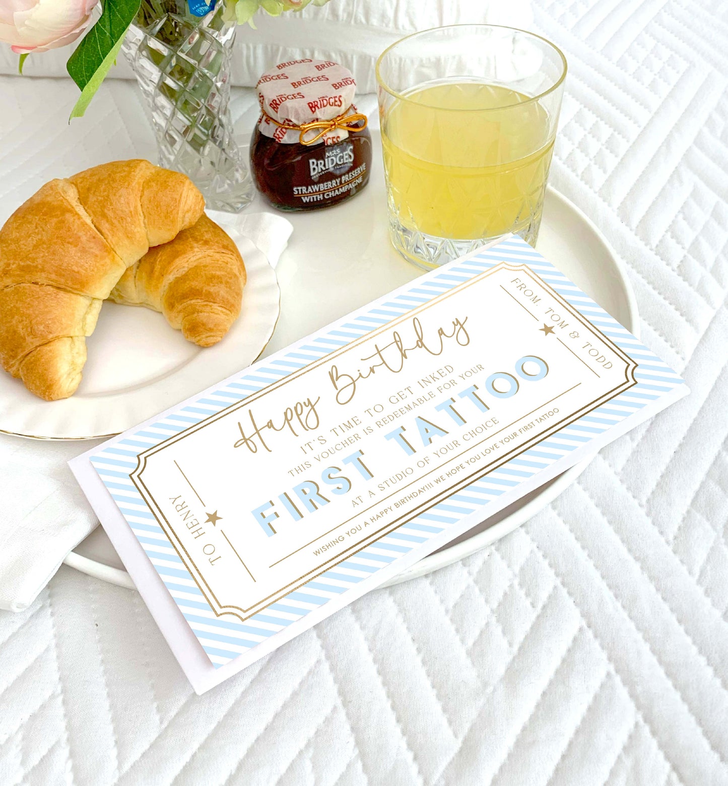 Stripe Blue | Printable Tattoo Custom Gift Voucher Template