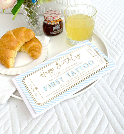 Stripe Blue | Printable Tattoo Custom Gift Voucher Template