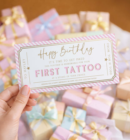 Stripe Pink | Printable Tattoo Custom Gift Voucher Template