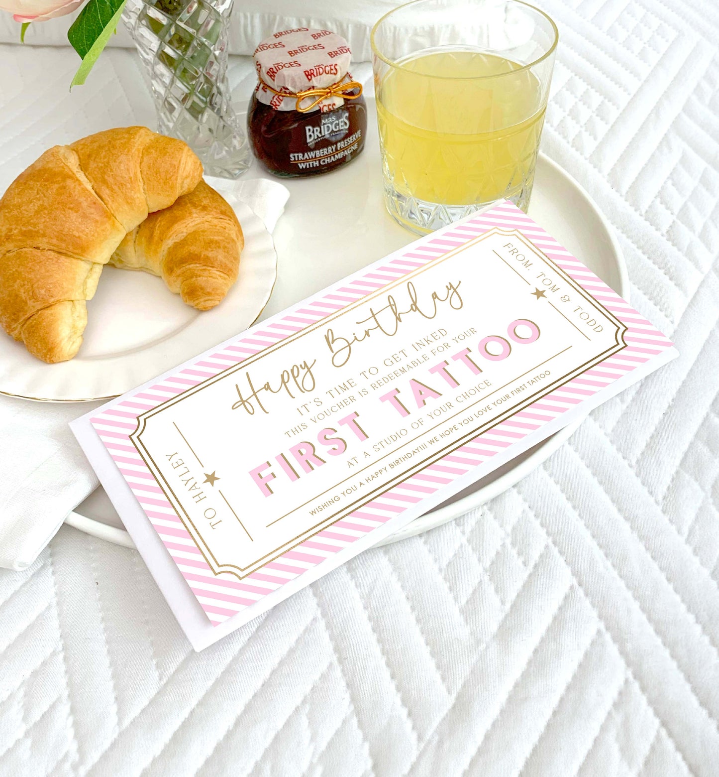 Stripe Pink | Printable Tattoo Custom Gift Voucher Template