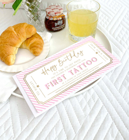 Stripe Pink | Printable Tattoo Custom Gift Voucher Template