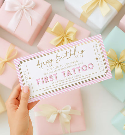 Stripe Pink | Printable Tattoo Custom Gift Voucher Template