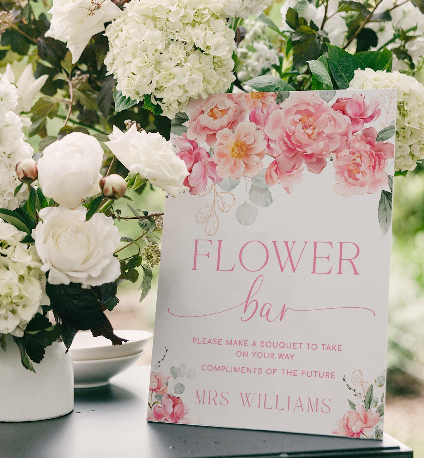 Piper Floral White | Printable Flower Bar Sign and Tag Template