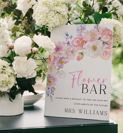 Printable Floral Flower Bar Sign and Favor Tag, Bridal Shower Bouquet Station Sign, Wildflower Bouquet Favor Sign and Favor Tag, Eloise