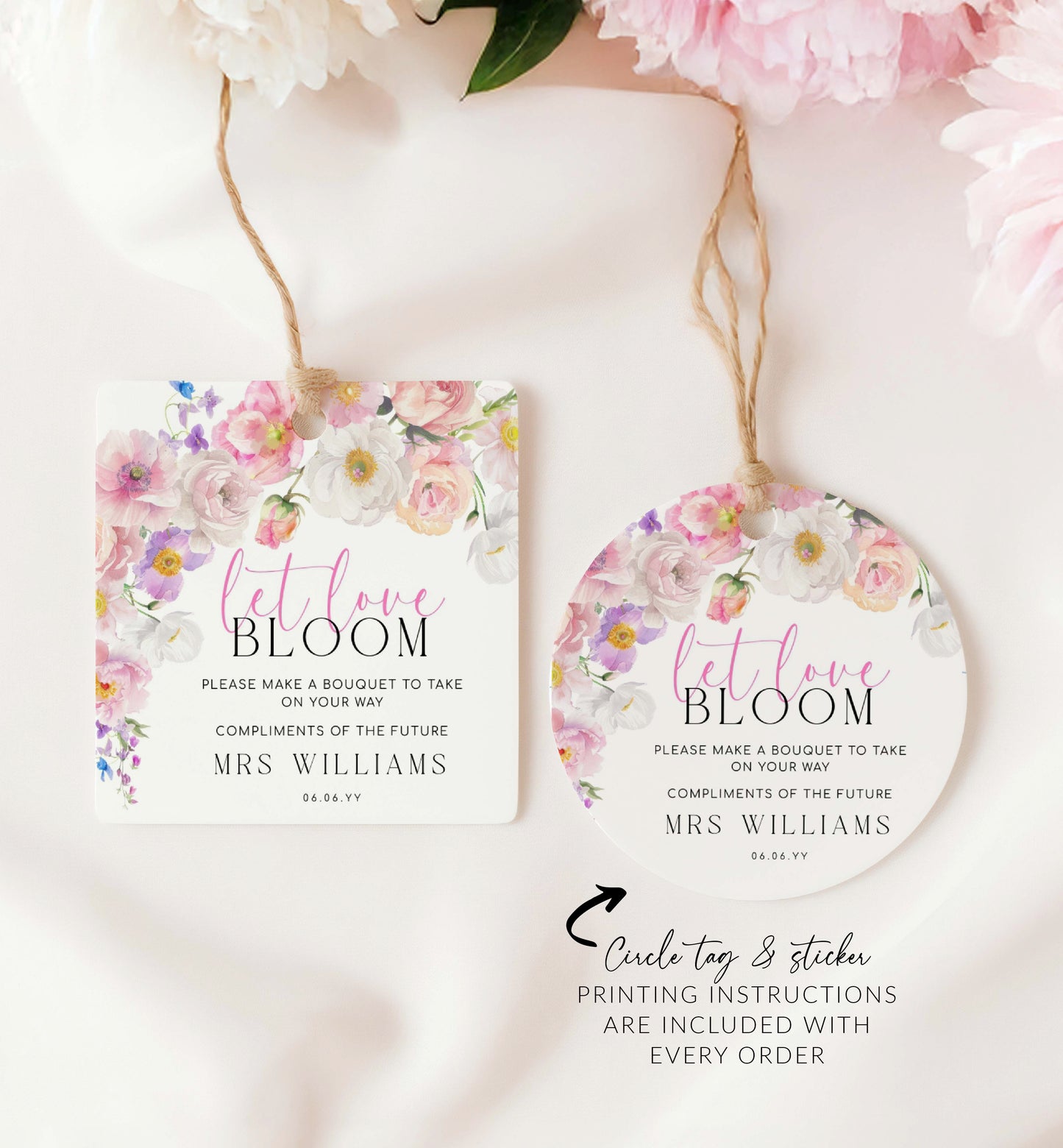 Printable Floral Flower Bar Sign and Favor Tag, Bridal Shower Bouquet Station Sign, Wildflower Bouquet Favor Sign and Favor Tag, Eloise