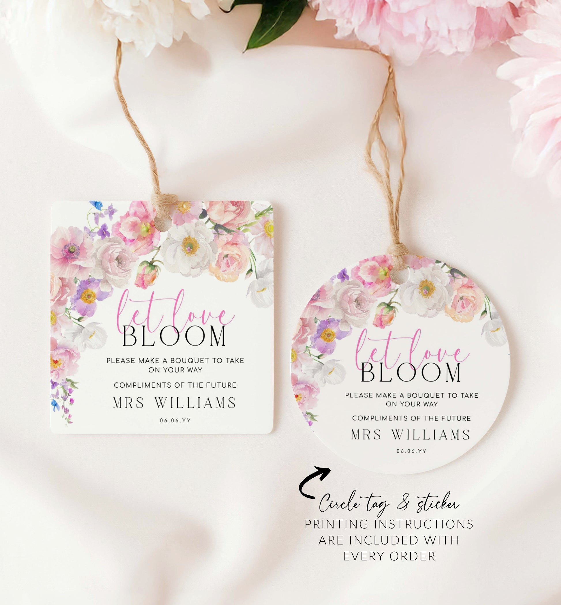 Printable Floral Flower Bar Sign and Favor Tag, Bridal Shower Bouquet Station Sign, Wildflower Bouquet Favor Sign and Favor Tag, Eloise