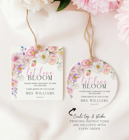 Printable Floral Flower Bar Sign and Favor Tag, Bridal Shower Bouquet Station Sign, Wildflower Bouquet Favor Sign and Favor Tag, Eloise