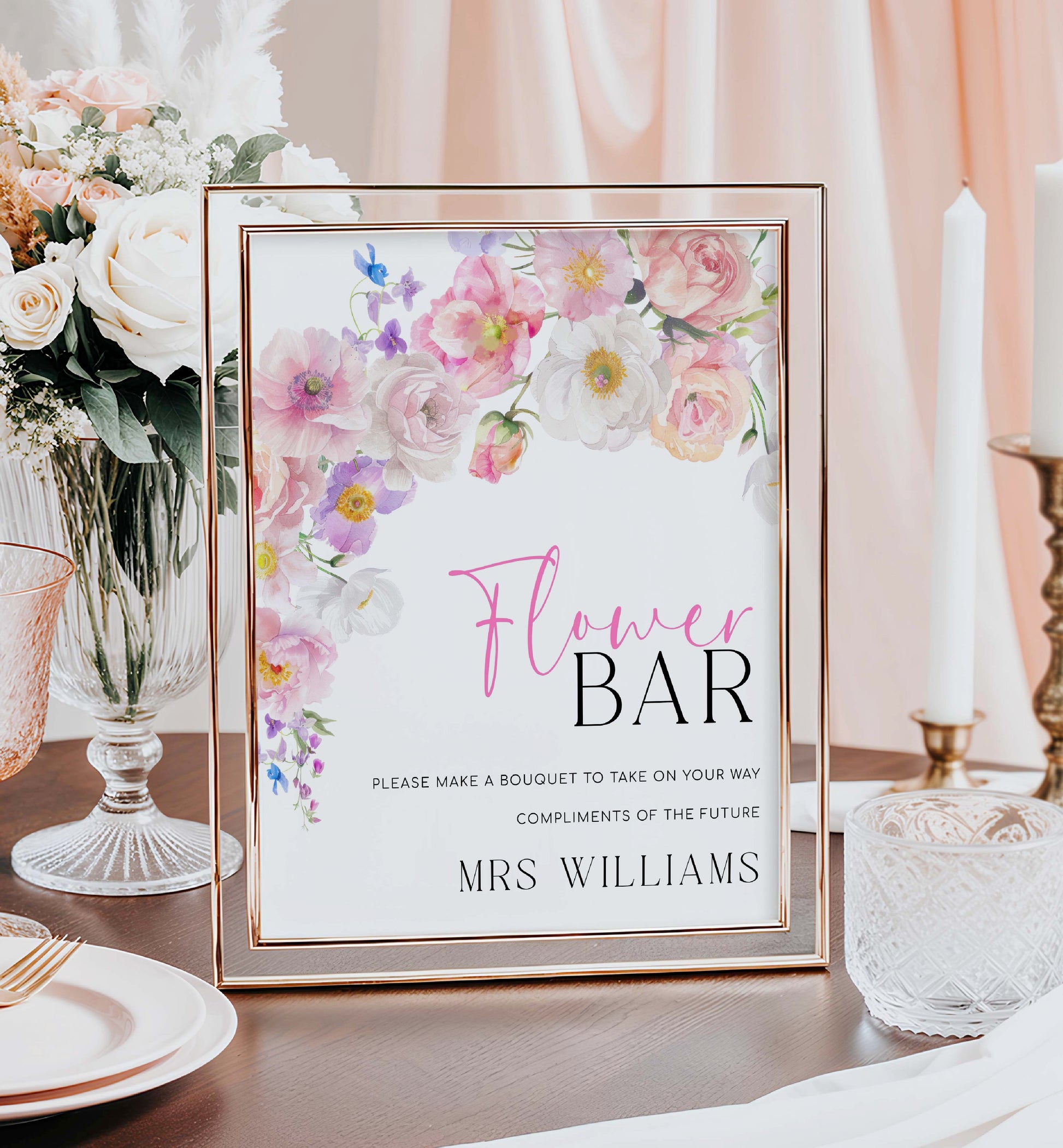 Printable Floral Flower Bar Sign and Favor Tag, Bridal Shower Bouquet Station Sign, Wildflower Bouquet Favor Sign and Favor Tag, Eloise