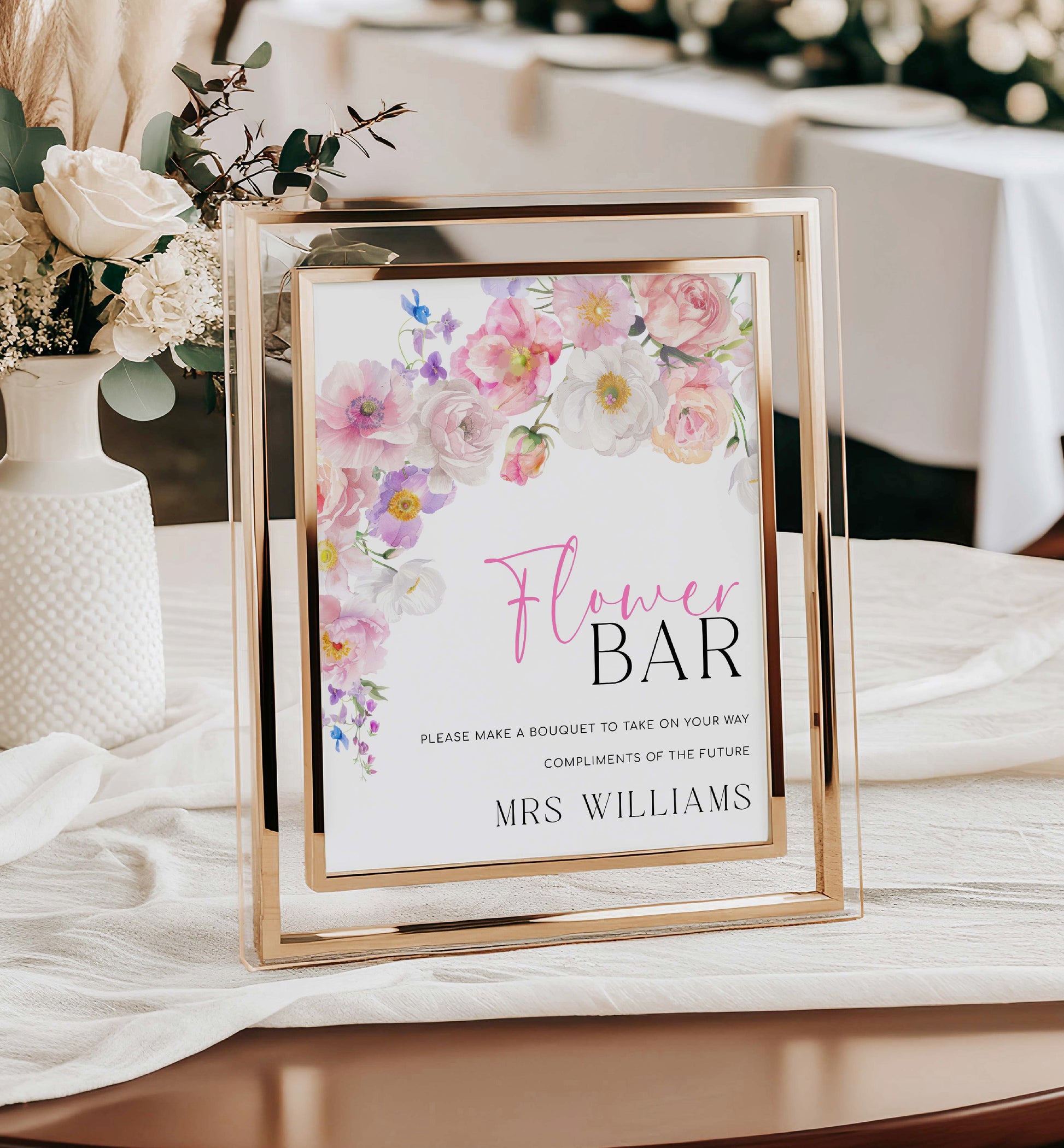 Printable Floral Flower Bar Sign and Favor Tag, Bridal Shower Bouquet Station Sign, Wildflower Bouquet Favor Sign and Favor Tag, Eloise