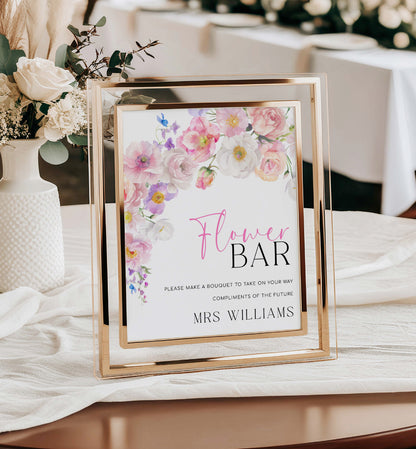 Printable Floral Flower Bar Sign and Favor Tag, Bridal Shower Bouquet Station Sign, Wildflower Bouquet Favor Sign and Favor Tag, Eloise