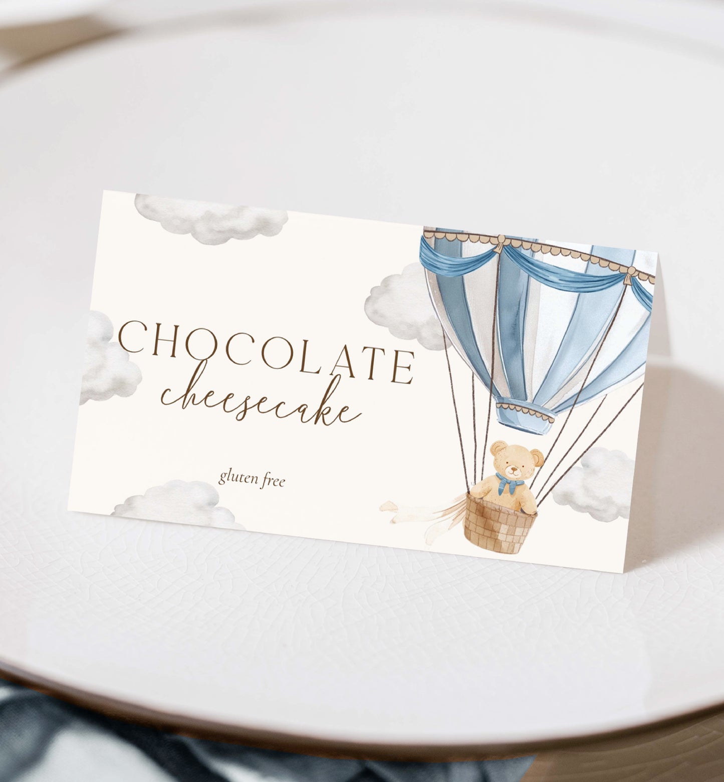 Printable Tent and Flat Style Food Name Cards, Teddy Bear Hot Air Balloon Baby Shower Place Cards, Boy Baby Shower, We Can Bearly Wait