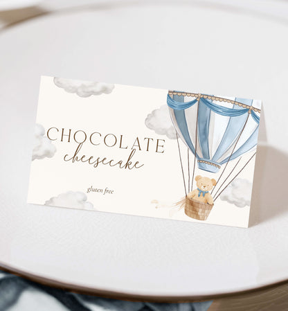 Printable Tent and Flat Style Food Name Cards, Teddy Bear Hot Air Balloon Baby Shower Place Cards, Boy Baby Shower, We Can Bearly Wait