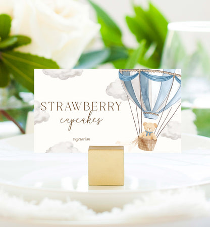 Printable Tent and Flat Style Food Name Cards, Teddy Bear Hot Air Balloon Baby Shower Place Cards, Boy Baby Shower, We Can Bearly Wait