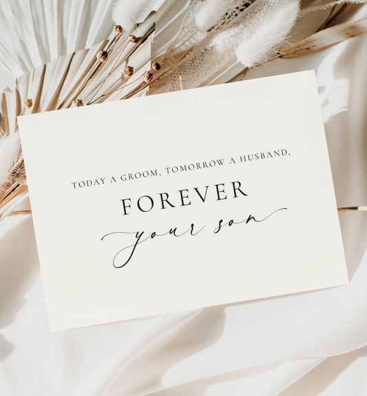 Today a Groom, Tomorrow a Husband, Forever Your Son Wedding Day Card, Minimalist Wedding, Groom To Parents Wedding Card, Ivory, Ellesmere