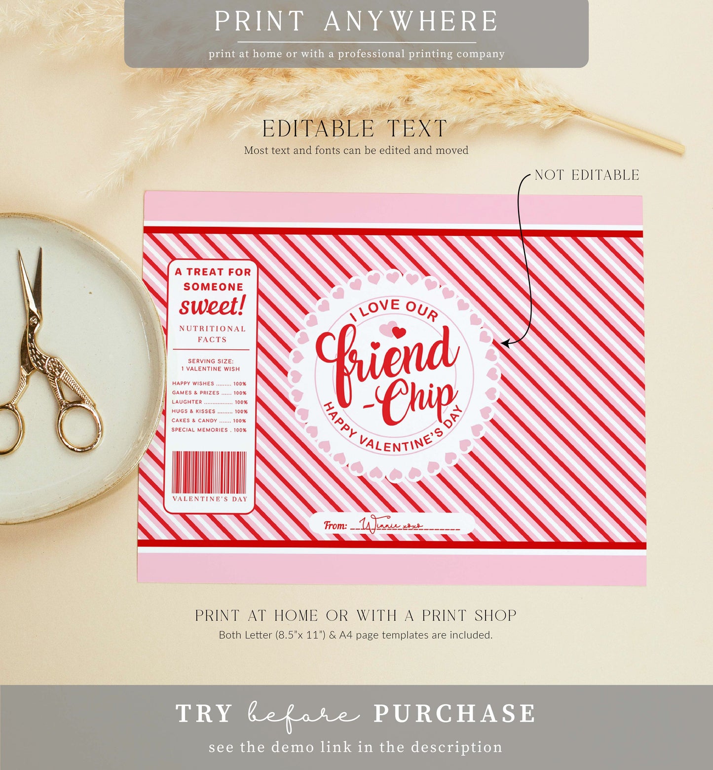 Stripe Red Pink | Printable Valentine's Day Friend Chip Bag Favour Template