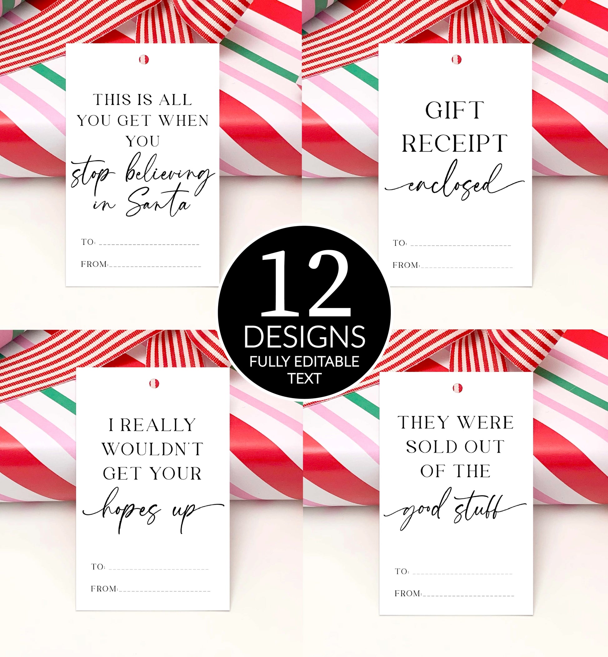 Modern Script  Printable Sarcastic Christmas Gift Tag Template – Black Bow  Studio